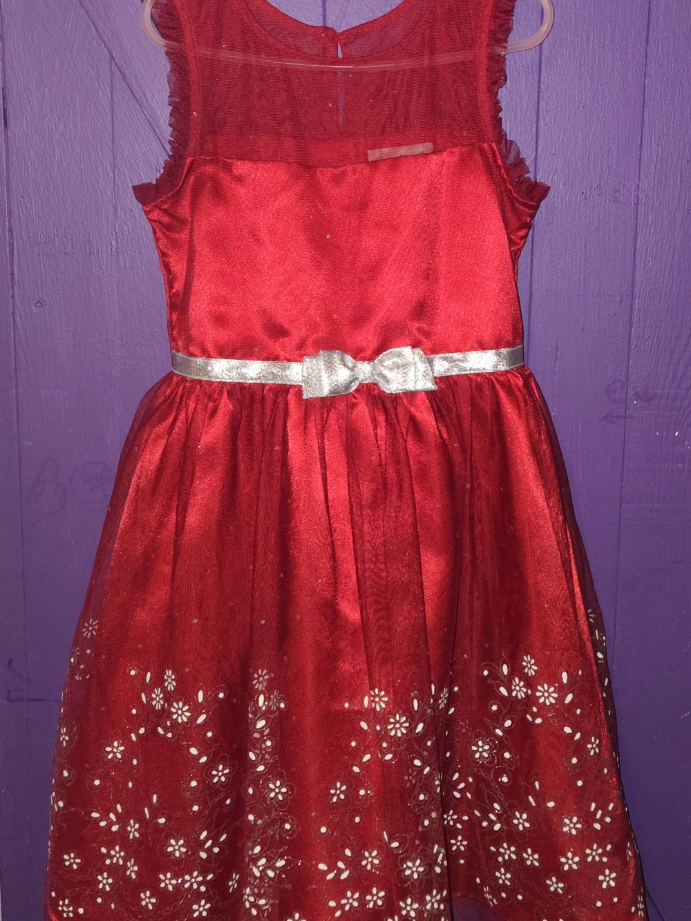 Red Satin Girls' Party Dress with Silver Bow By Jona Michelle